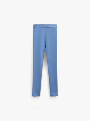 Ribbed Modal-Blend Leggings - Kids - Dusty Blue | 101571 Lottie
