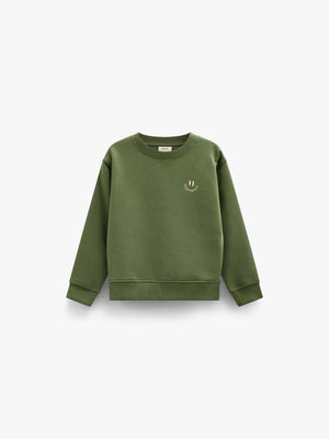 Smiley Crew Neck Sweatshirt - Tween - Moss Green | 101576 Andrew