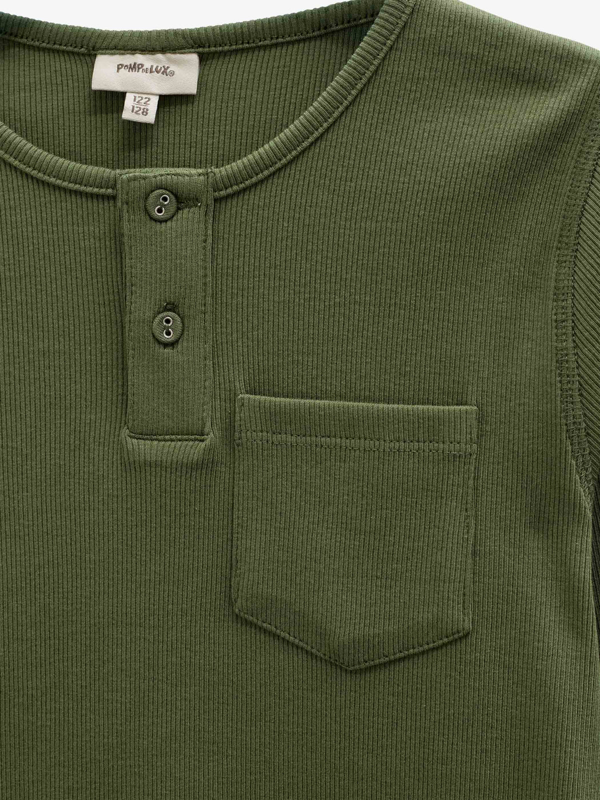 Ribbed Long-Sleeve Henley T-Shirt - Kids - Moss Green | 101593 Conrad