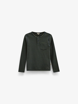 Ribbed Long-Sleeve Henley T-Shirt - Tween - Moss Green/Navy Stripe | 101596 Conrad