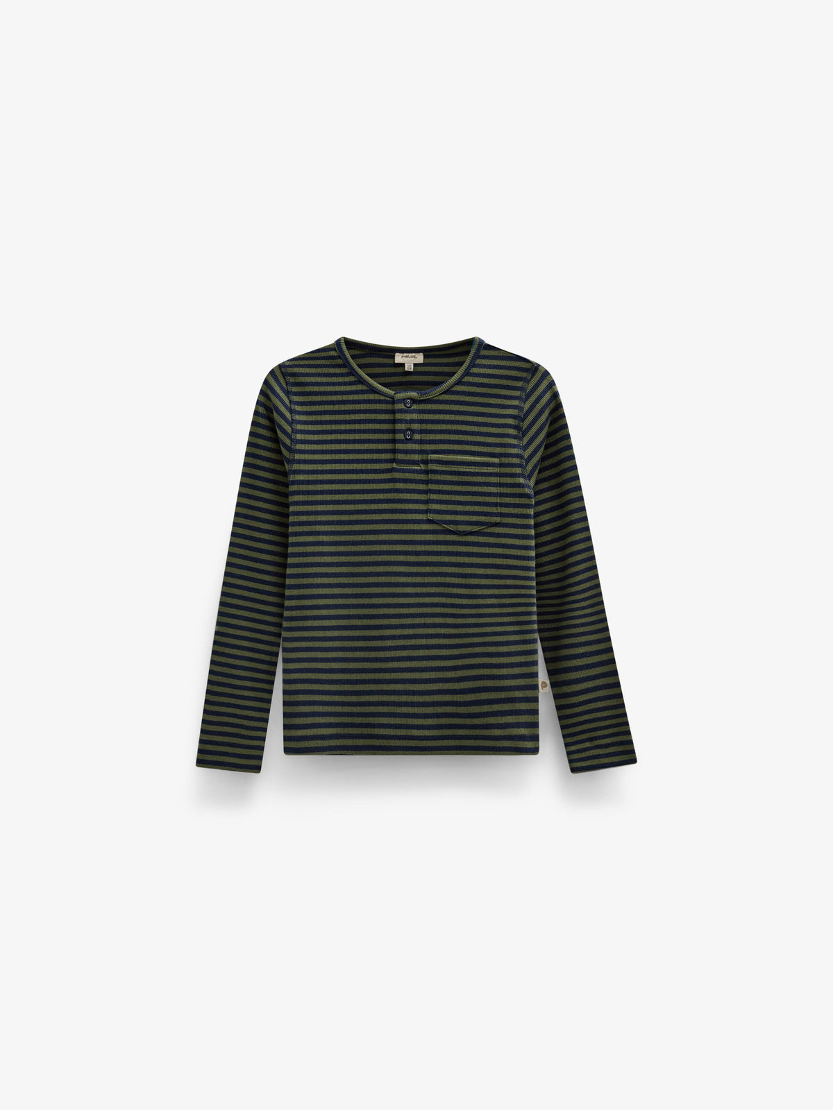 Ribbed Long-Sleeve Henley T-Shirt - Kids - Moss Green/Navy Stripe | 101595 Conrad