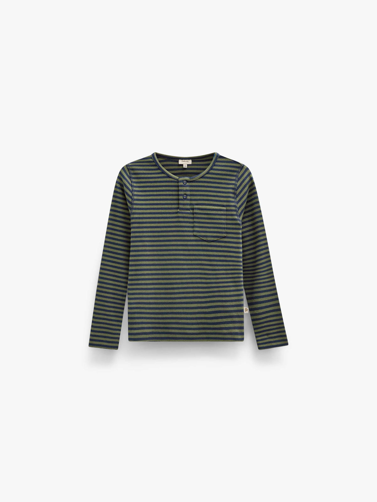 Ribbed Long-Sleeve Henley T-Shirt - Tween - Moss Green/Navy Stripe | 101596 Conrad