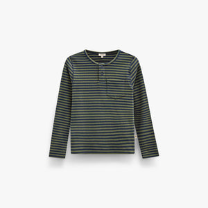 Ribbed Long-Sleeve Henley T-Shirt - Kids - Moss Green/Navy Stripe | 101595 Conrad