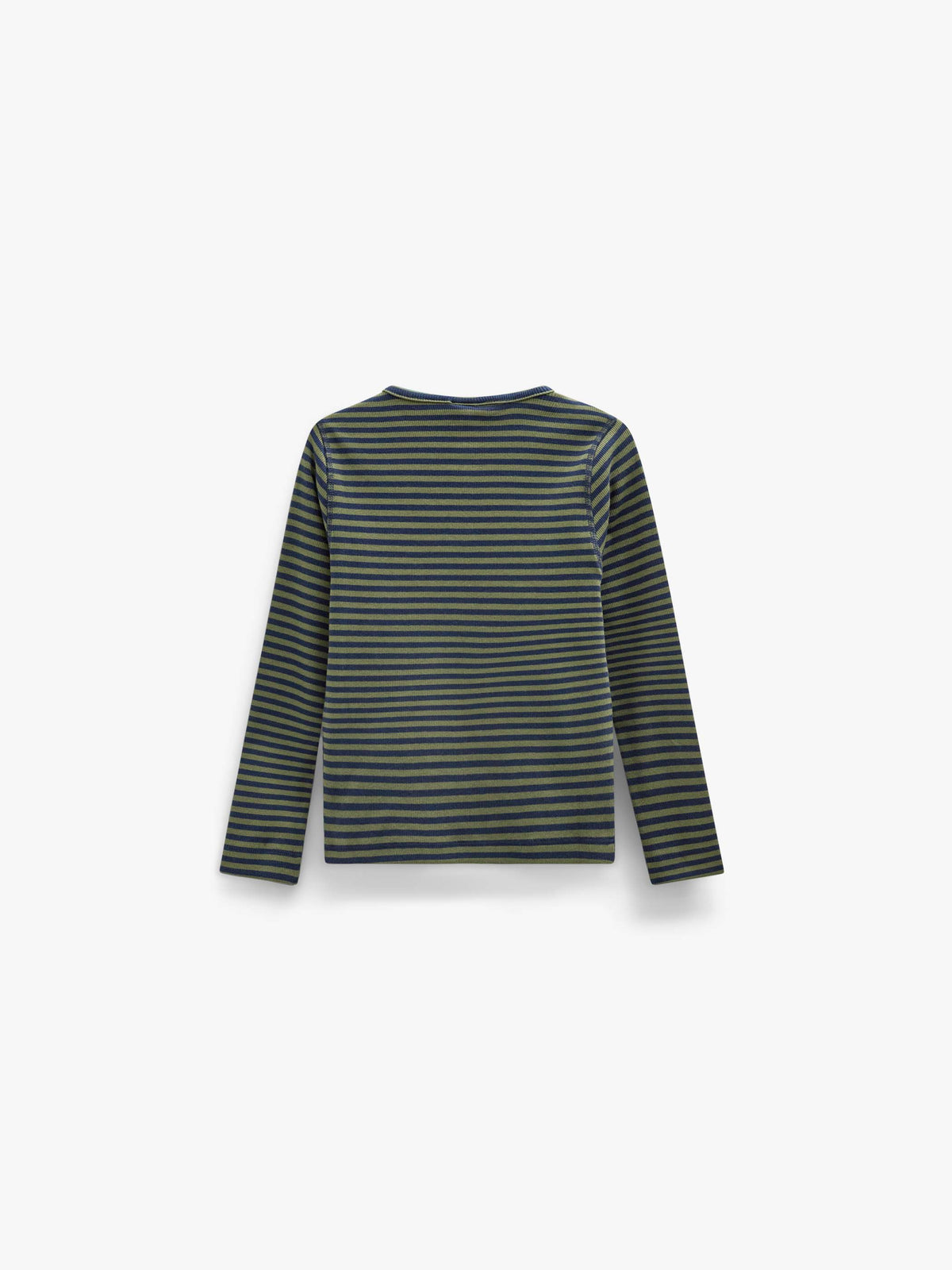 Ribbed Long-Sleeve Henley T-Shirt - Kids - Moss Green/Navy Stripe | 101595 Conrad