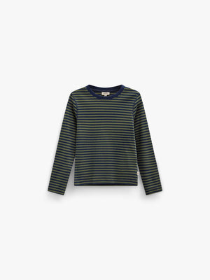 Ribbed Long-Sleeve T-Shirt - Tween - Moss Green/Navy Stripe | 101602 Conrad