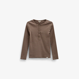 Striped Rib Long-Sleeve T-Shirt - Kids - Brown/Light Brown | 101614 Gloria