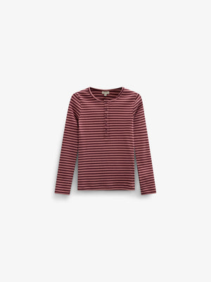 Striped Rib Long-Sleeve T-Shirt - Tween - Dusty Rose/Bordeaux | 101617 Gloria