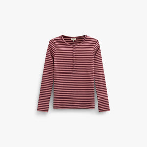 Striped Rib Long-Sleeve T-Shirt - Tween - Dusty Rose/Bordeaux | 101617 Gloria