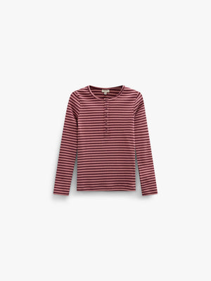 Striped Rib Long-Sleeve T-Shirt - Kids - Dusty Rose/Bordeaux | 101616 Gloria