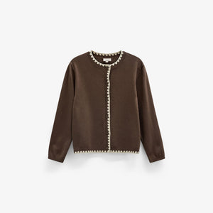 Contrast Stitch Cardigan - Kids - Brown/Offwhite | 101632 Lia