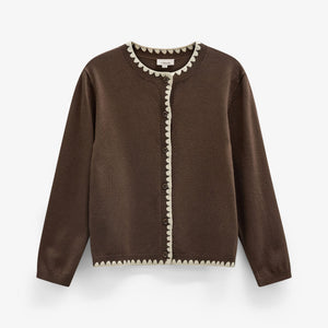 Contrast Stitch Cardigan - Kids - Brown/Offwhite | 101632 Lia