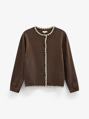 Contrast Stitch Cardigan - Tween - Brown/Offwhite | 101633 Lia