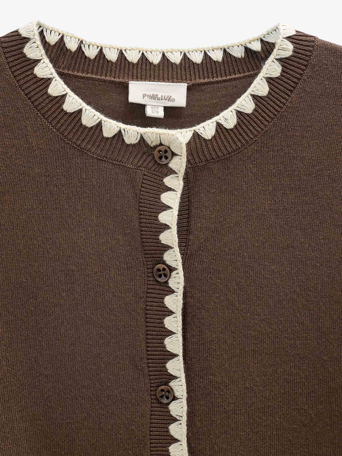 Contrast Stitch Cardigan - Kids - Brown/Offwhite | 101632 Lia
