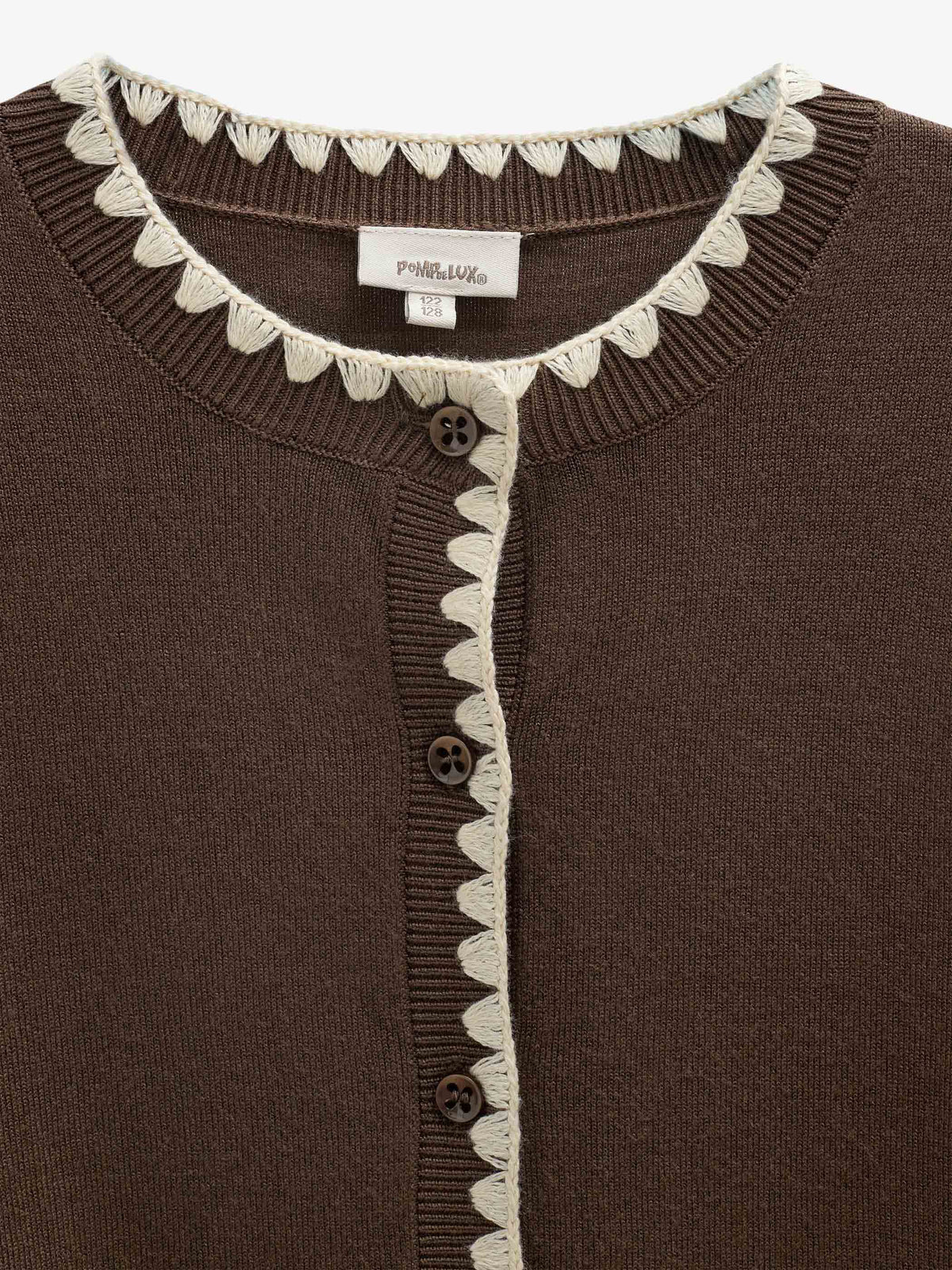 Contrast Stitch Cardigan - Tween - Brown/Offwhite | 101633 Lia