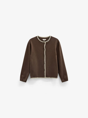 Contrast Stitch Cardigan - Tween - Brown/Offwhite | 101633 Lia