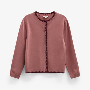 Contrast Stitch Cardigan - Kids - Dusty Rose/Bordeaux | 101634 Lia