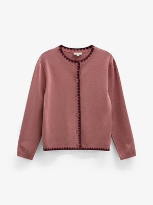 Contrast Stitch Cardigan - Tween - Dusty Rose/Bordeaux | 101635 Lia