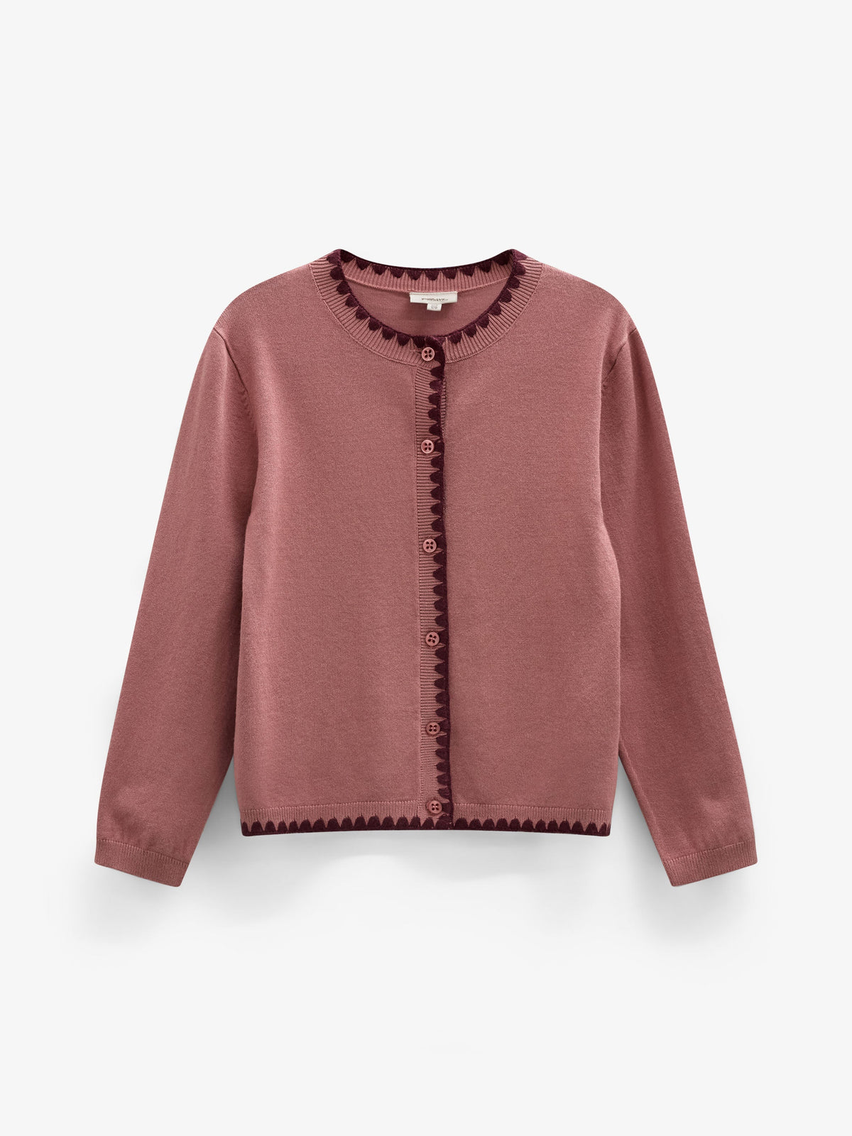 Contrast Stitch Cardigan - Tween - Dusty Rose/Bordeaux | 101635 Lia