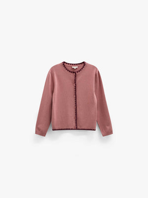Contrast Stitch Cardigan - Tween - Dusty Rose/Bordeaux | 101635 Lia