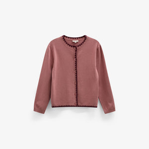 Contrast Stitch Cardigan - Tween - Dusty Rose/Bordeaux | 101635 Lia