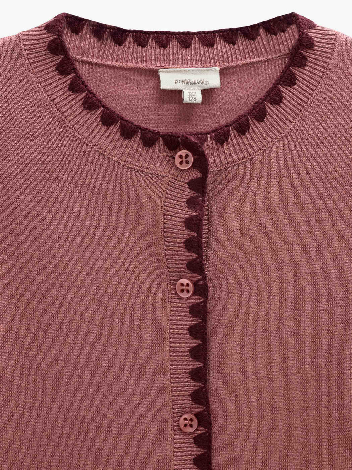 Contrast Stitch Cardigan - Tween - Dusty Rose/Bordeaux | 101635 Lia