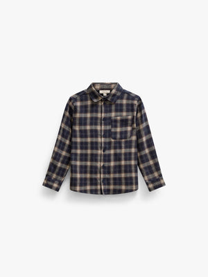 Checked Flannel Shirt - Kids - Navy/Beige | 101649 Edwin