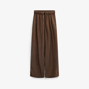 Dotted Wide-Leg Viscose Trousers - Tween - Brown/Offwhite | 101660 Feline