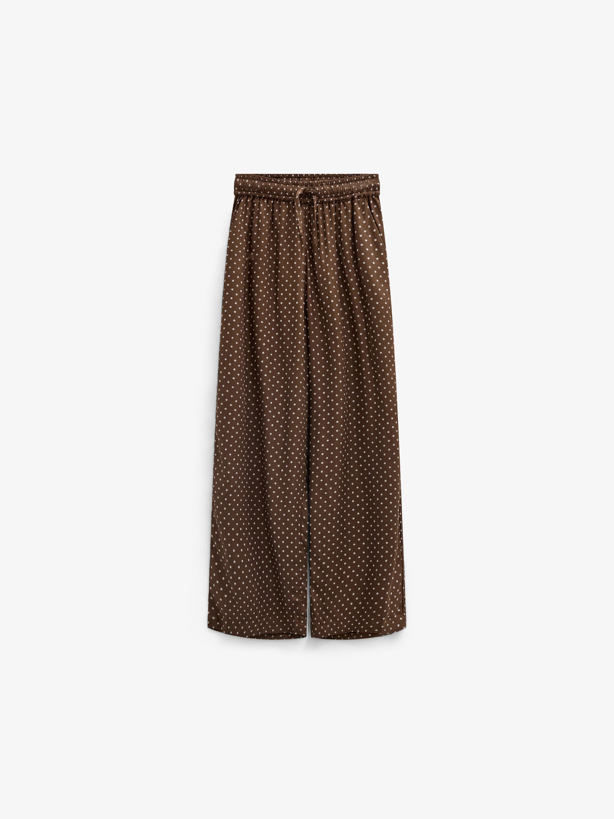 Dotted Wide-Leg Viscose Trousers - Tween - Brown/Offwhite | 101660 Feline