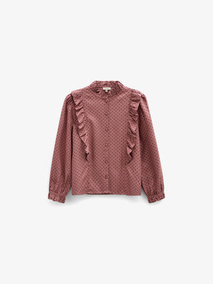 Dotted Viscose Frill Blouse - Tween - Dusty Rose/Bordeaux | 101661 Feline