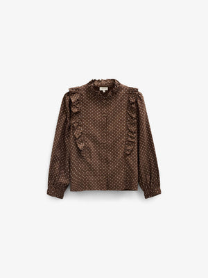 Dotted Viscose Frill Blouse - Tween - Brown/Offwhite | 101662 Feline