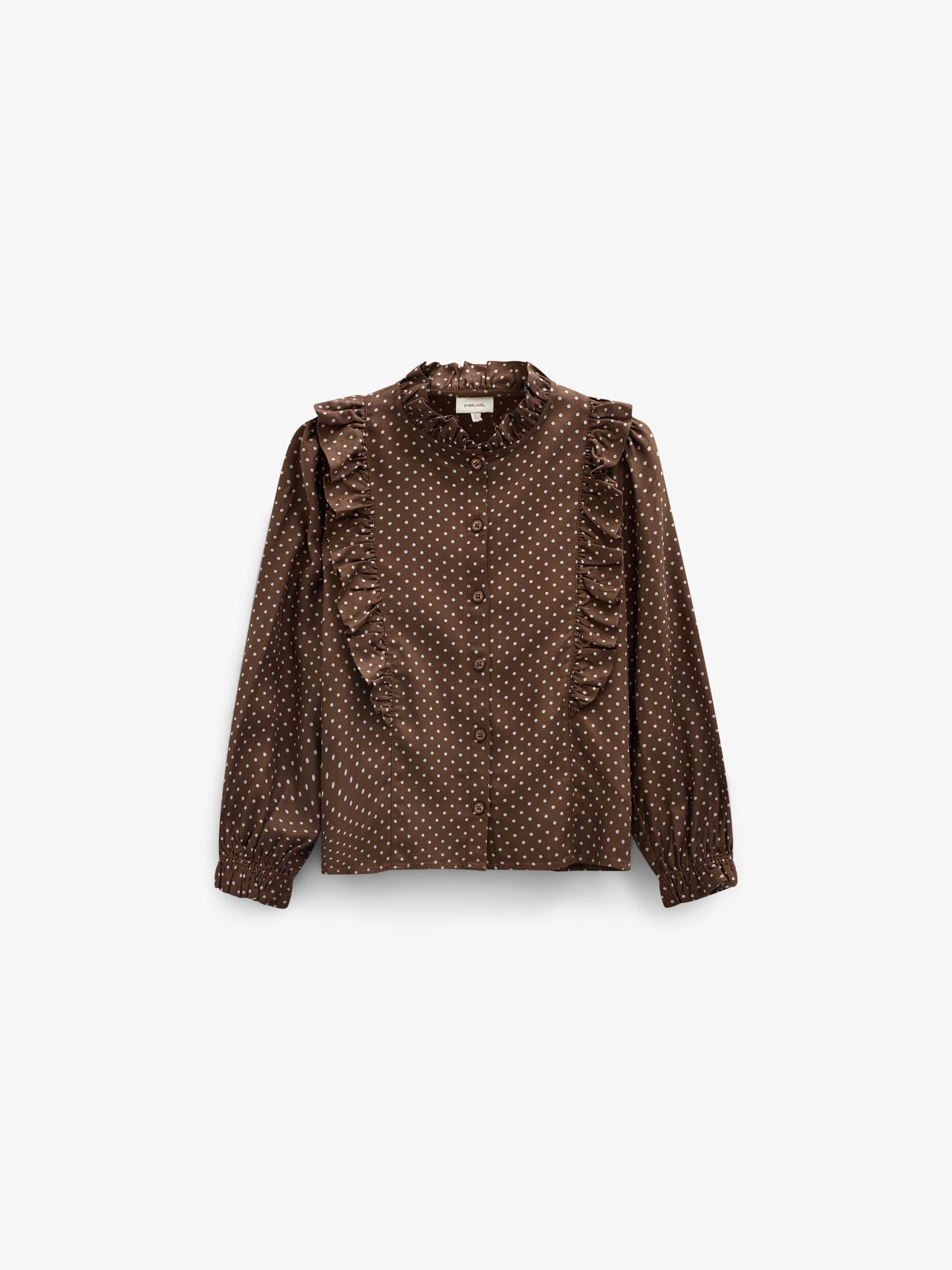 Dotted Viscose Frill Blouse - Tween - Brown/Offwhite | 101662 Feline