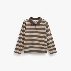 Striped Long-Sleeve Jersey Polo - Tween - Brown | 101696 Hope
