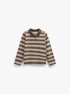 Striped Long-Sleeve Jersey Polo - Tween - Brown | 101696 Hope