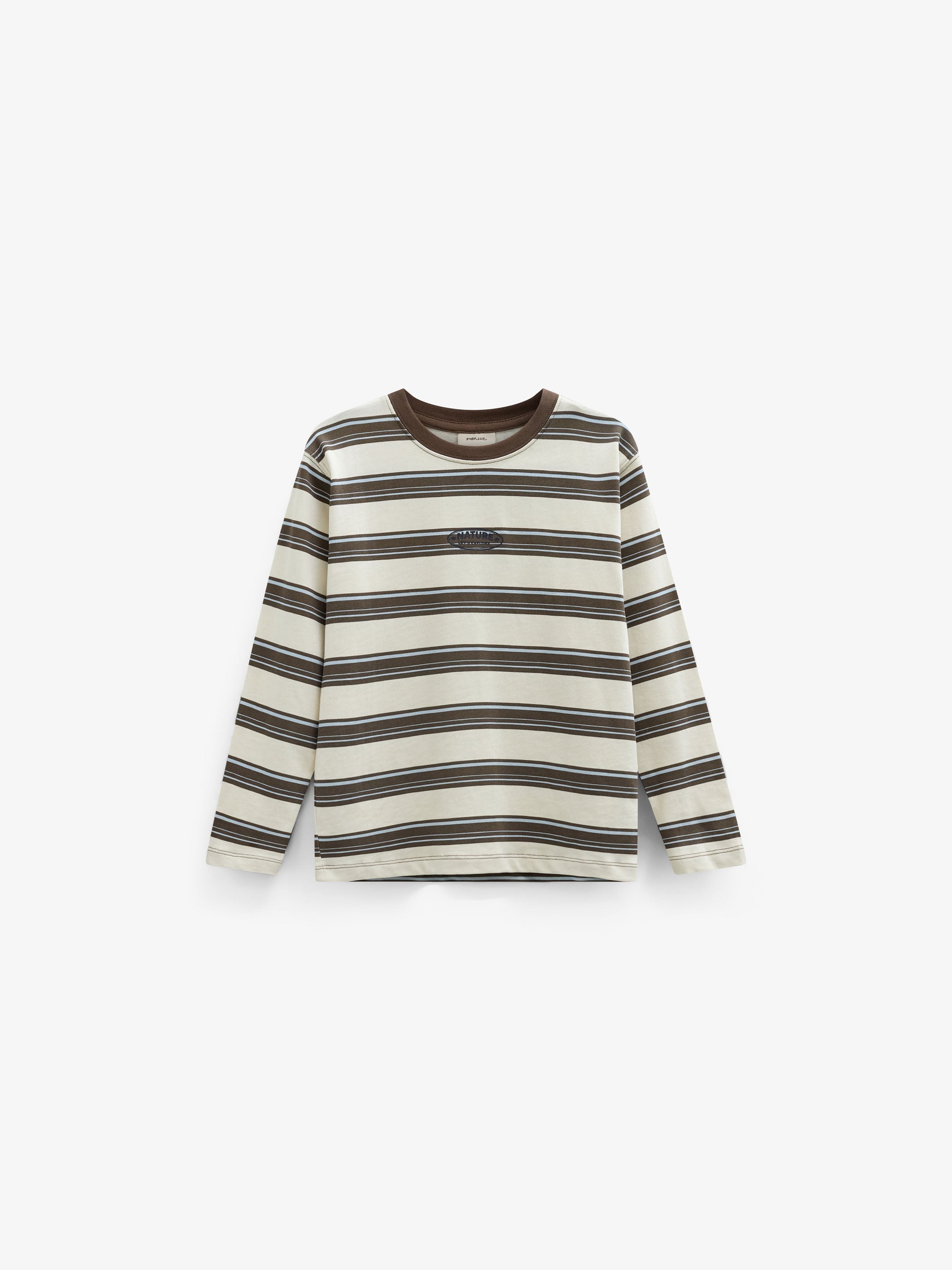 Striped Long-Sleeve T-Shirt - Tween - Offwhite/Brown | 101702 Hugo