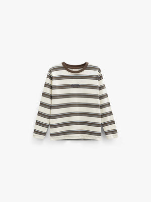 Striped Long-Sleeve T-Shirt - Tween - Offwhite/Brown | 101702 Hugo