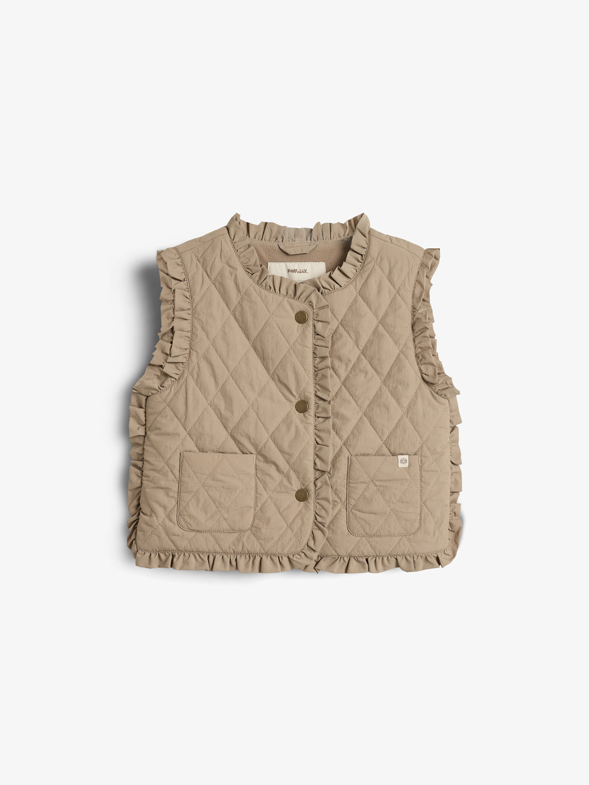 Quilted Gilet w. Frills - Kids - Dark beige