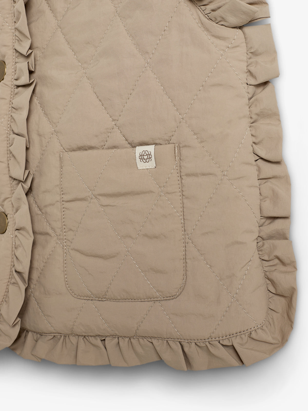 Quilted Gilet w. Frills - Kids - Dark beige