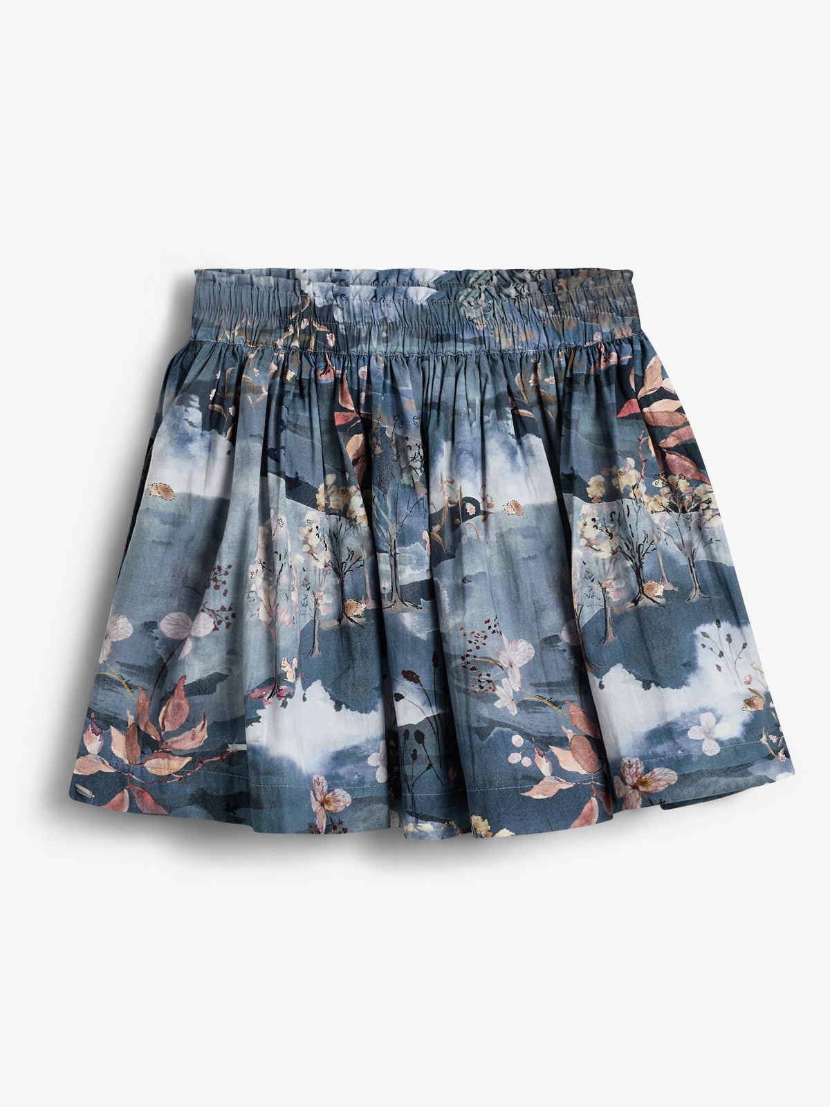 Poplin Skirt w. Scenic Print - Kids - Blue/Rose