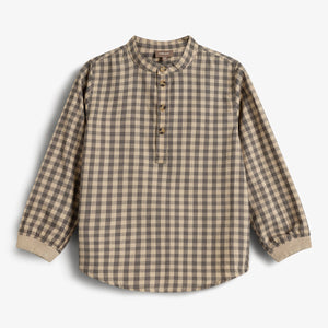 Micro Gingham Cotton Shirt - Kids - Grey/Beige