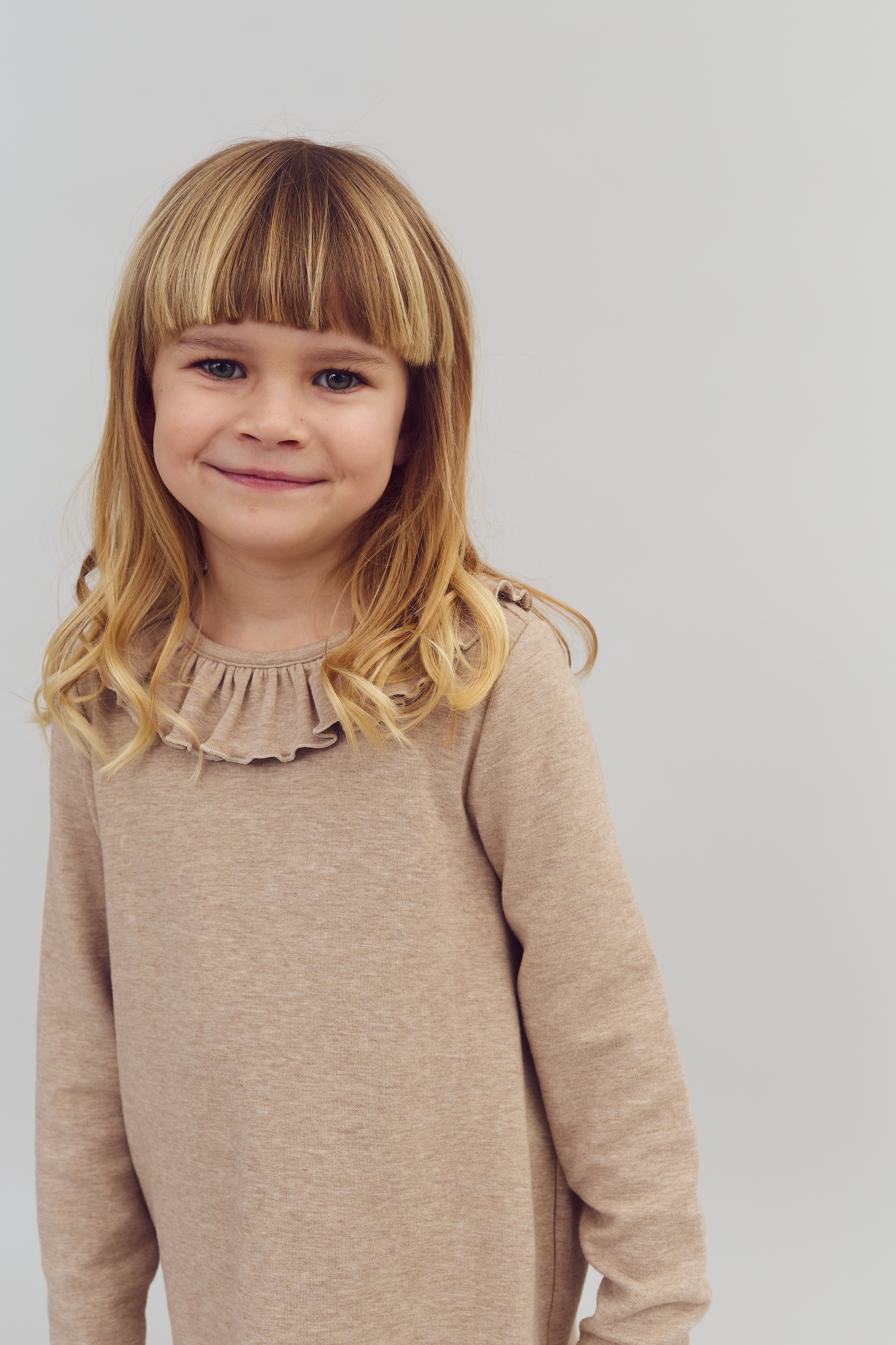 Plush Jersey Pierrot Collar Blouse - Kids - Beige Melange