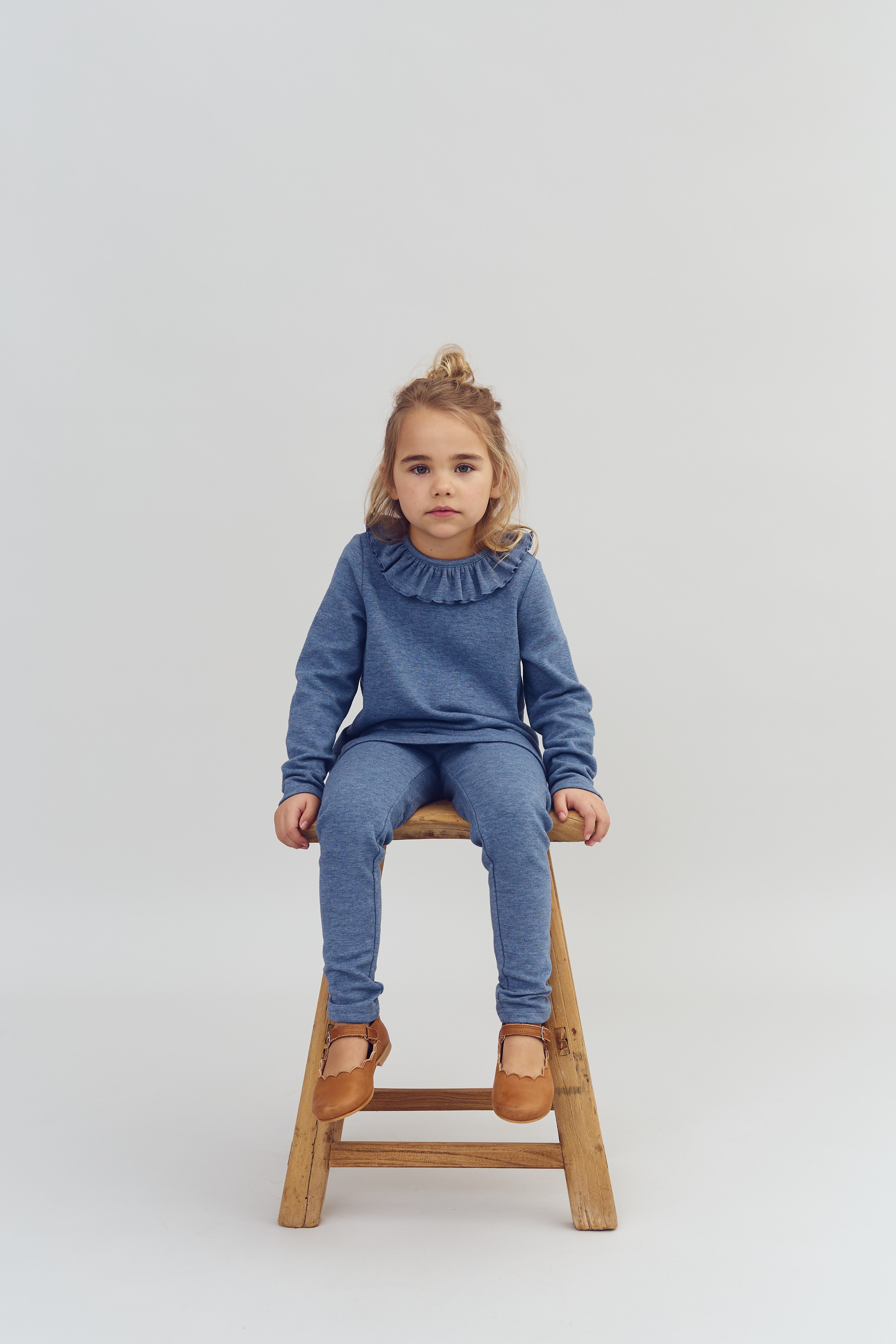 Plush Jersey Leggings - Kids - Blue Melange