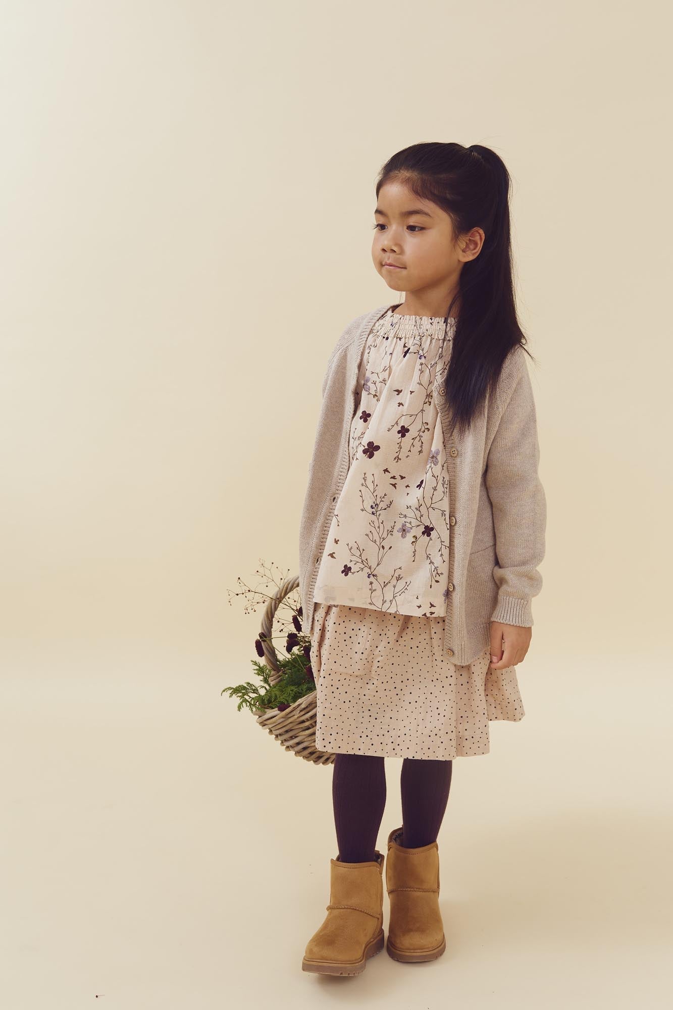 Cotton Skirt w. Micro Dots - Kids - Moonlight