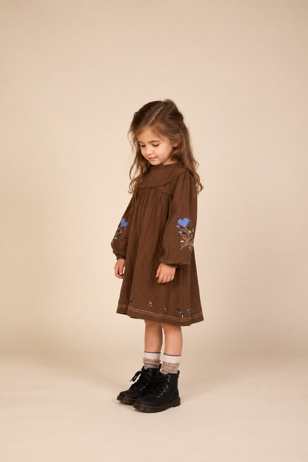 Cross-Stitch Double Gauze Dress - Kids - Brown | 101467 Laureen