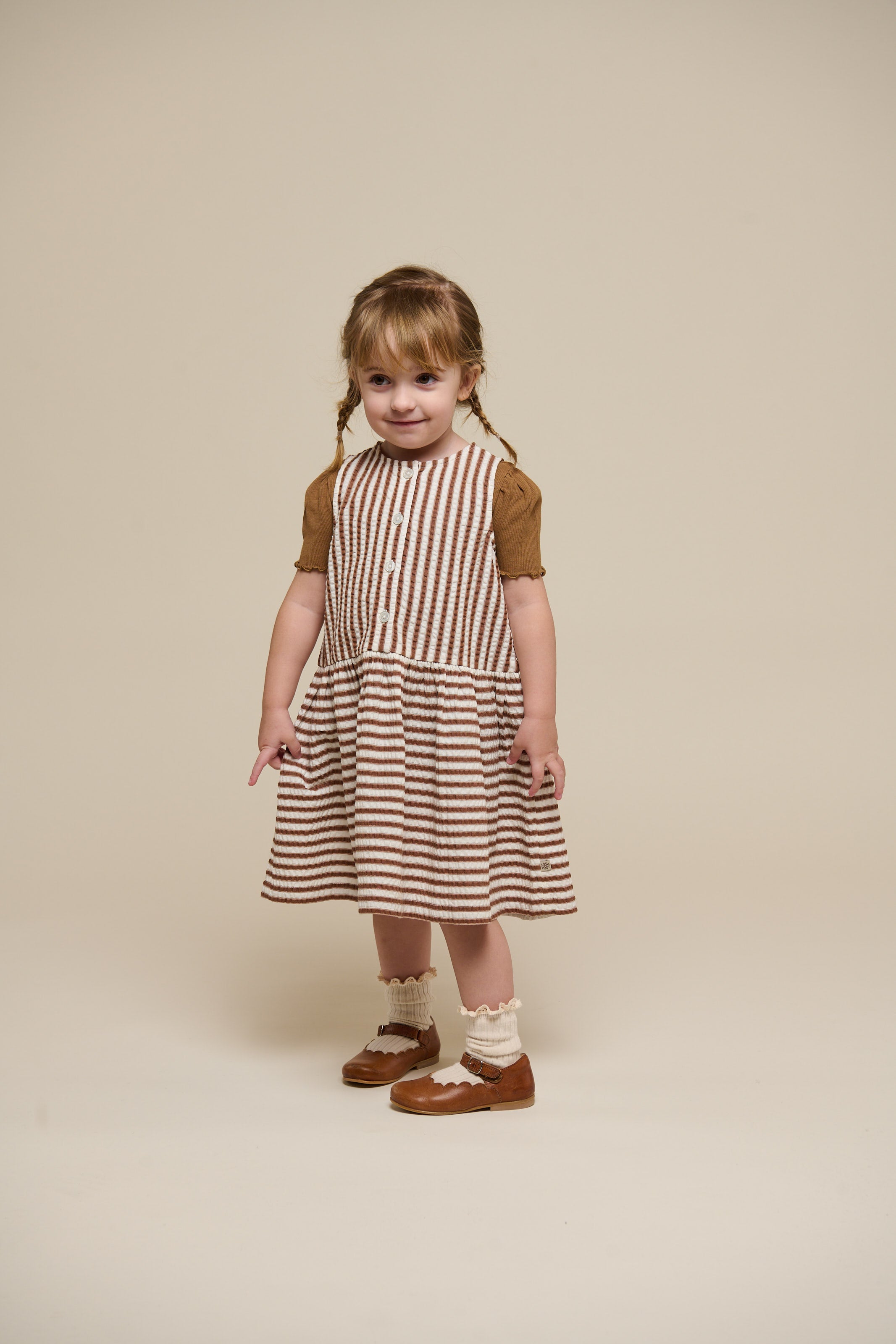 Striped Seersucker Dress - Kids - Brown | 101195 Nadia