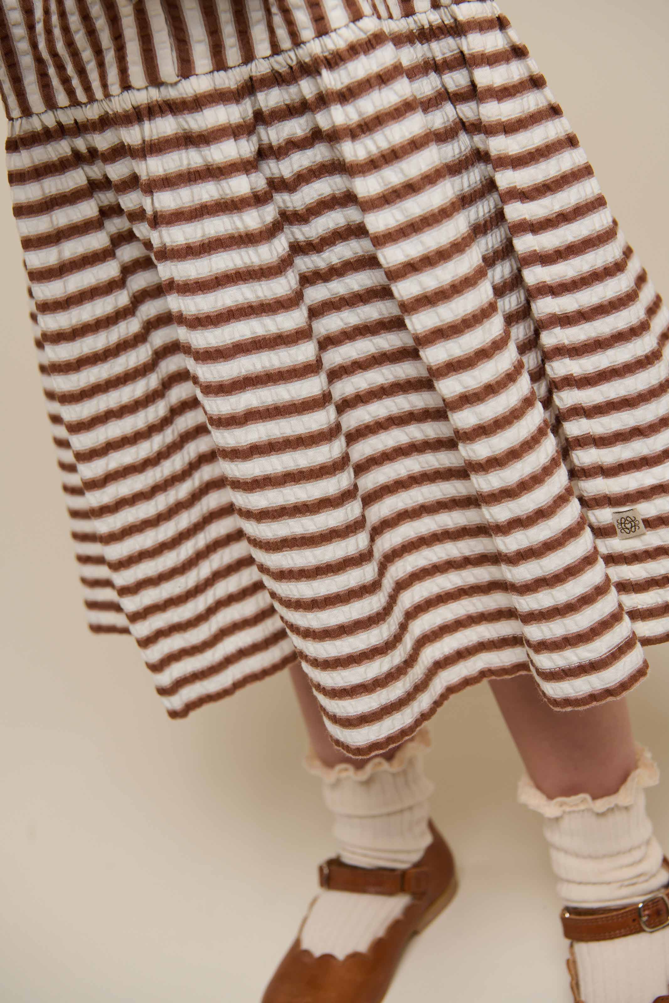 Striped Seersucker Dress - Kids - Brown | 101195 Nadia