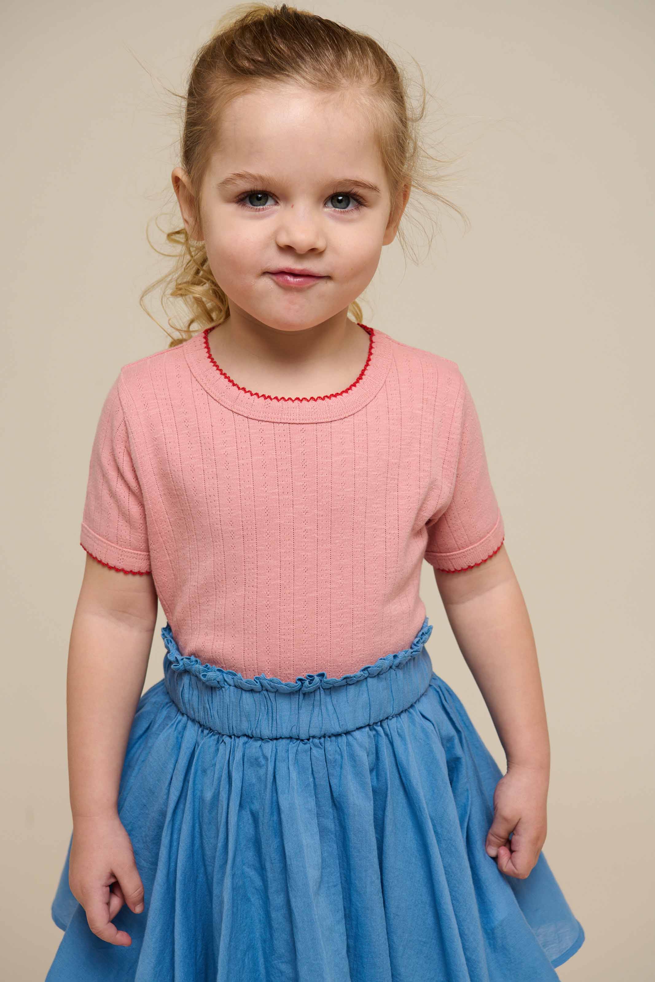 Pointelle t-shirt with contrast picot - Kids - Rose Tan | 101287 Drew