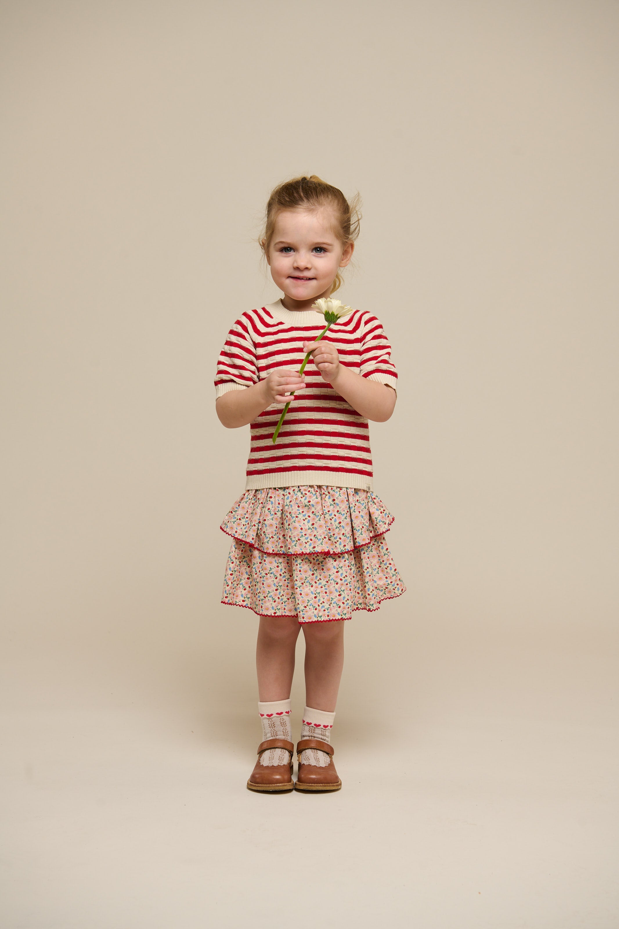 Striped Short Sleeve Cotton Knit - Kids - Cherry Red Stripe | 101239 Martha