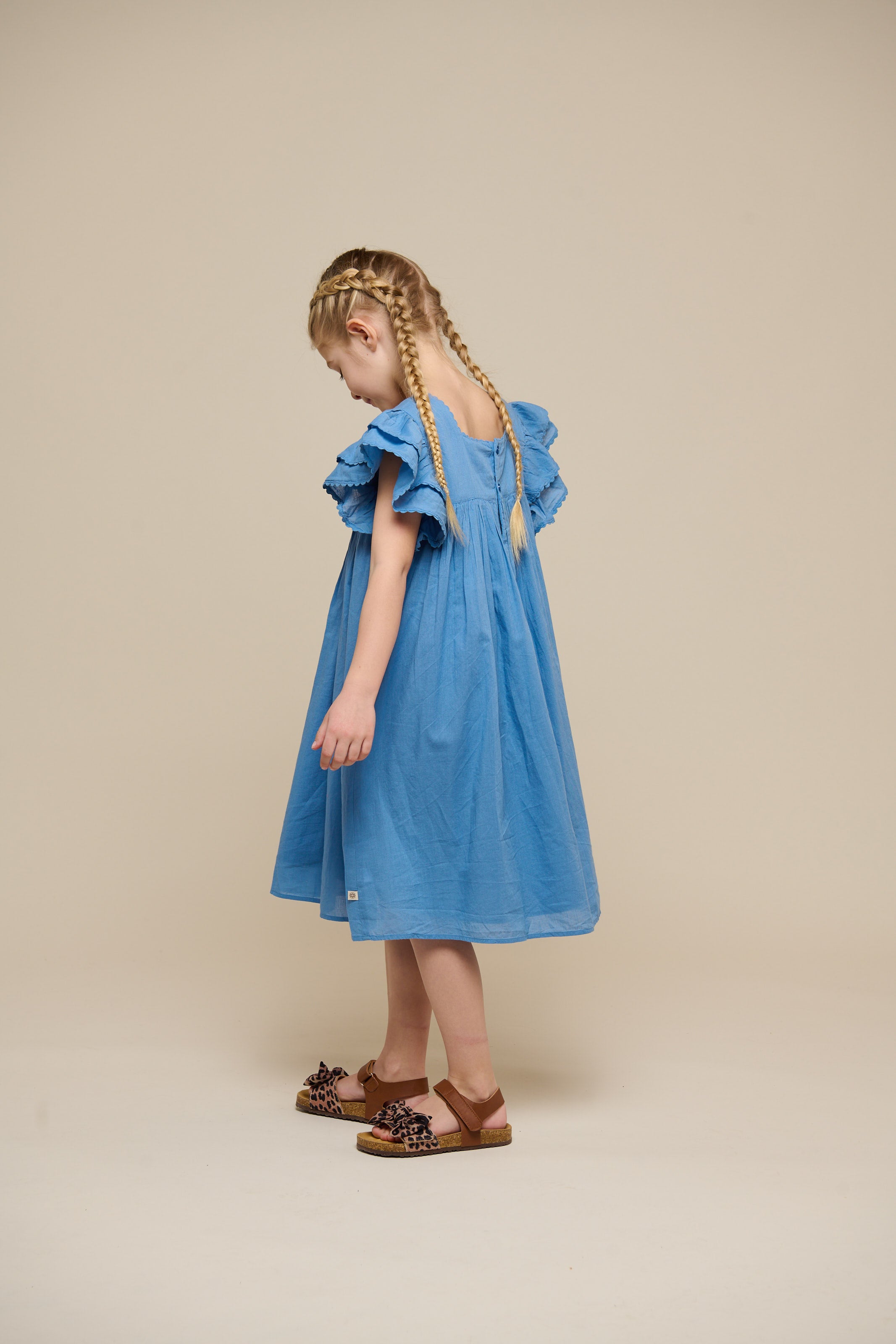 Cotton Dress with Ric Rac Frill - Tween - Dusty Blue | 101067 Alma