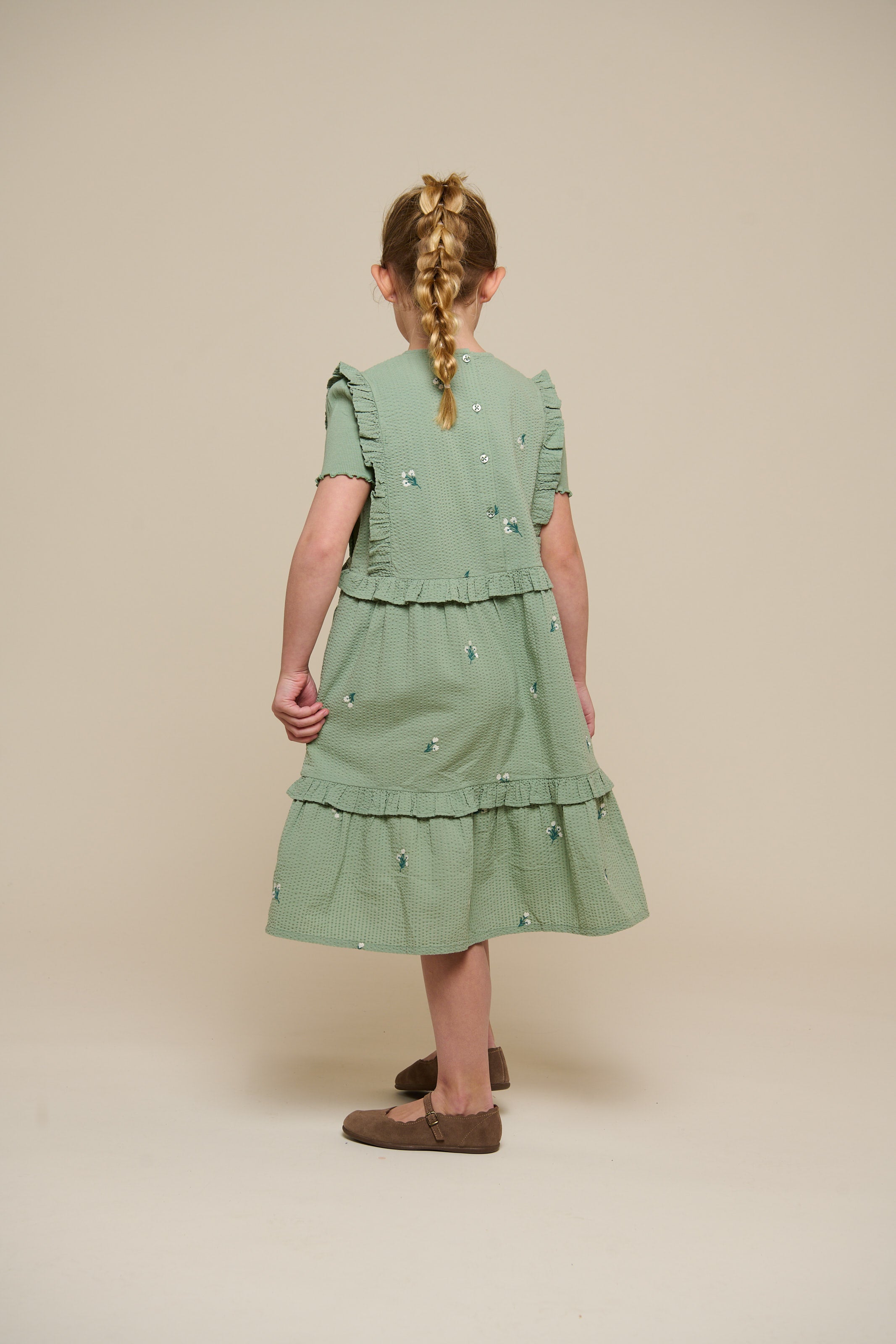 Embroidered Seersucker Dress - Tween - Dusty Green | 100977 Nora