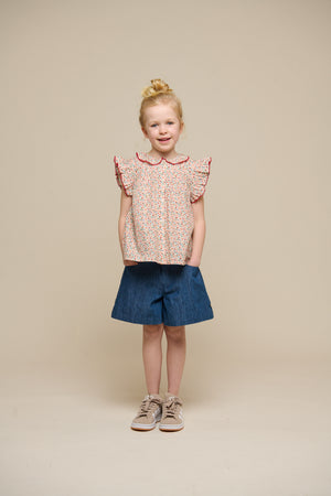 Flower Printed Poplin Frill Top - Tween - Rose | 100949 Poppy